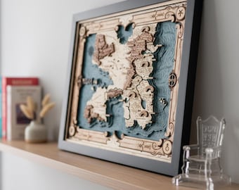 Terrasen 3D Wood Map minimalist style - Personalized TOG Inspired apartment wall art - Unique BookTok apartment decor with Terrasen painting