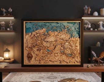 Realm of the Nords Natural Map for Game room decor - Unique 3D wall art for Gamers - Wood wall map with personalized engraving
