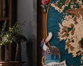 Izril 3D wood map – The Wandering Inn wall art – fantasy book gift – reader room decor