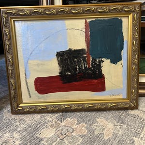 Original abstract painting in vintage frame, Antique Art Decor, Original Handmade Wall Art, Ready to Hang Framed Art, Interior Decor