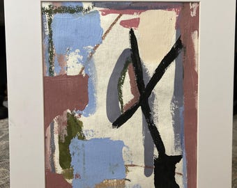 Original abstrakt målning: Akryl- och pastellkonst med passepartout - 11x14, redo att ramas in