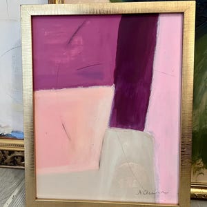 Framed Abstract Painting: Gold Vintage Inspired Frame, Handmade Wall Art, Original Art