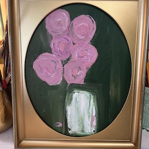 Abstract original floral painting in vintage frame, Antique Art Decor, Original Handmade Wall Art, Flower Framed Art, Interior Design