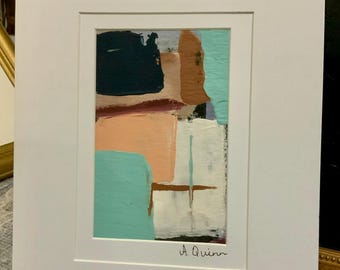 Original abstrakt målning: Akryl och pastell, passepartout 8x10