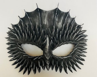 Masquerade mask men dragon scales black with a silver tint for Halloween, parties, clubbing, cosplay