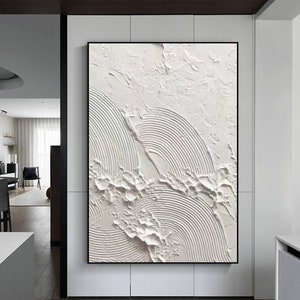 White Minimalist Painting Textured Framed Wall Art 3D Original White Minimalist Painting On Canvas Modern White Minimalist Art  White Wall