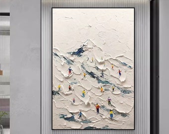 Skiing Landscape Wall Art – Winter Snow Mountain Canvas Painting,