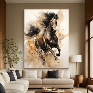 Large Horse Painting Large Oil Painting Horse Wall Art Horse Abstract Painting Brown & Black Horse Oil Painting Large Office Wall Art