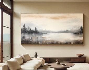 Large Abstract Landscape Oil Painting: Textured Sunset Canvas Art