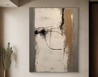 Large Earth Tone Abstract Painting: Beige Brown Texture Wall Art  Large Abstract Painting