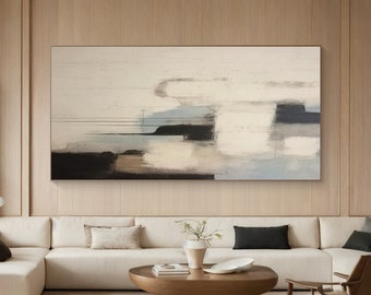 Beige and Blue Minimalist Painting Beige Wall Painting Black Texture Canvas  Modern Textured Wall Art Oversized Minimalist Canvas Art Gift