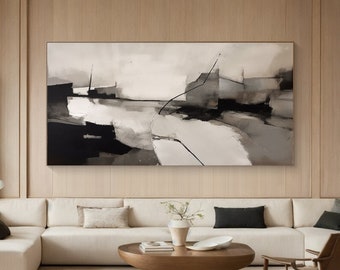 Gray Black Minimalist Abstract Painting Black And Beige Minimalist Painting Beige Wabi Sabi Wall Art Custom Wall Art Living Room Decor Gift