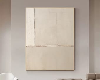 Large Beige Abstract Painting: Minimalist Wabi Sabi Canvas Art