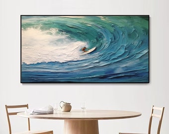 Large Original Blue Sea White Wave Painting Original Summer Sea Surfing Vacation Party Art Original Blue Ocean Landscape Wall Art Sea Wave