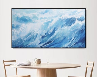 Original Ocean Wave   Painting On Canvas Abstract Sea Landscape Painting Abstract Texture Blue Ocean Wave Painting Custom Blue Sea Wall Art