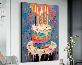 Large Abstract Cake Oil Painting On Canvas Birthday Cake Oil Painting Dessert Artwork Kitchen Wall Art Home Decor Custom Birthday Gift