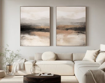 Large Beige Brown Abstract Landscape Painting Black Brown Abstract Wall Art Black Minimalist Painting On Canvas Earth Tone Art Office Art