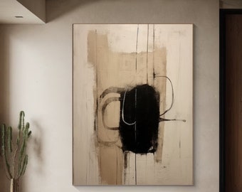 Original Large Beige Abstract Painting Nordic Minimalist Beige Painting Beige Black Minimalist Painting On Canvas Large 3D Minimalist Art