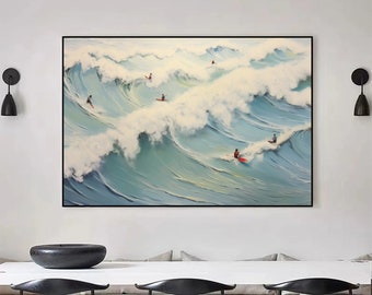 Large Beach Painting Cloud Painting Original Abstract Sea Surfing Oil Painting On Canvas Modern Blue Ocean Painting Custom Seascape Painting