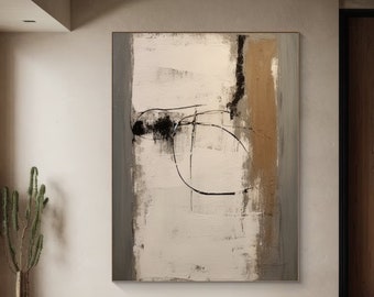 Original Brown Abstract Painting For Living Room Beige Wabi Sabi Wall Art Black Beige Abstract Painting Large Black Minimalist Wall Art