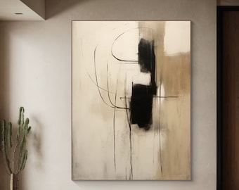 Large Beige Abstract Painting: 3D Textured Canvas Wall Art