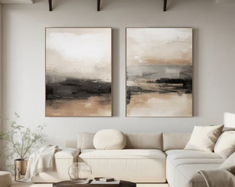 Grote zwarte en bruine getextureerde muurkunst Grote originele landschapsschilderij Beige minimalistische abstracte schilderkunst op woonkamerkunst Neutrale muur