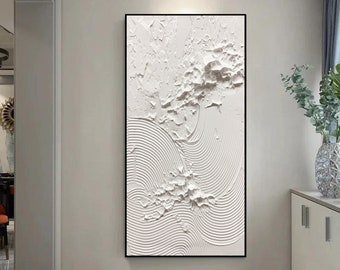 Large White Minimalist Textured Painting 3D White Minimalist Ocean Waves Art Large Wave Landscape Painting Minimalist Abstract Wall Art