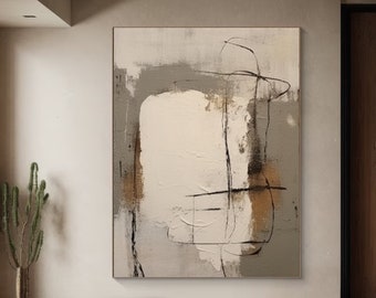 Beige Abstract Painting on Canvas: Wabi Sabi Textured Wall Art