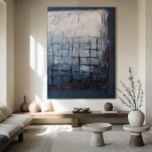 Large Blue Abstract Painting White Painting Texture Painting Modern Blue Textured Wall Art 3D White Abstract Scandinavian Canvas Wall Art