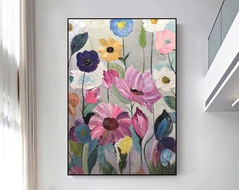 大きな抽象的な花の絵画：3Dアクリル花キャンバスアート - Etsy 日本