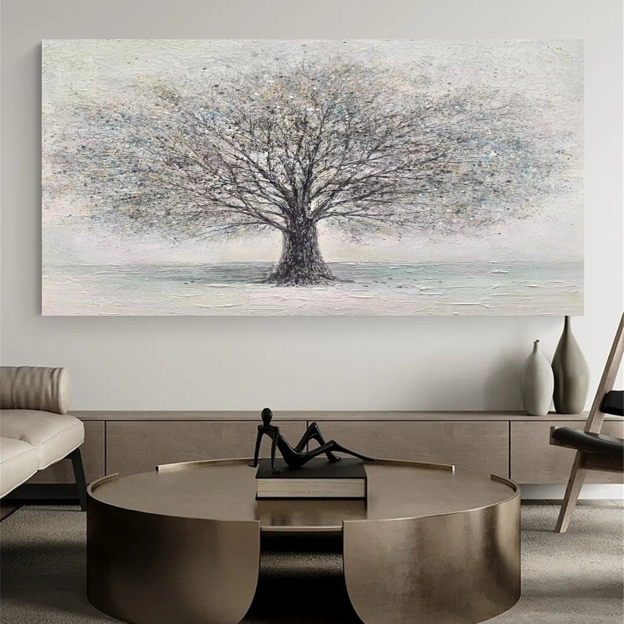 ZESTFLICKR Tree Of Life Canvas Wall Art - 20x40 Inch Colorful Oil Painting Print, Modern Abstract Landscape For Living Room, Bedroom Decor