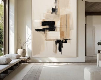 Beige Abstract Painting, Textured Minimalist Wall Art