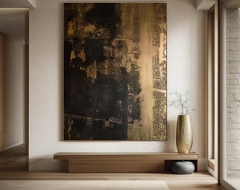 Brown Wabi-Sabi Painting Dark Brown Abstract Painting Medieval Brown Oil Painting Black Minimalist Wall Decor Brown Black Canvas Wall Art