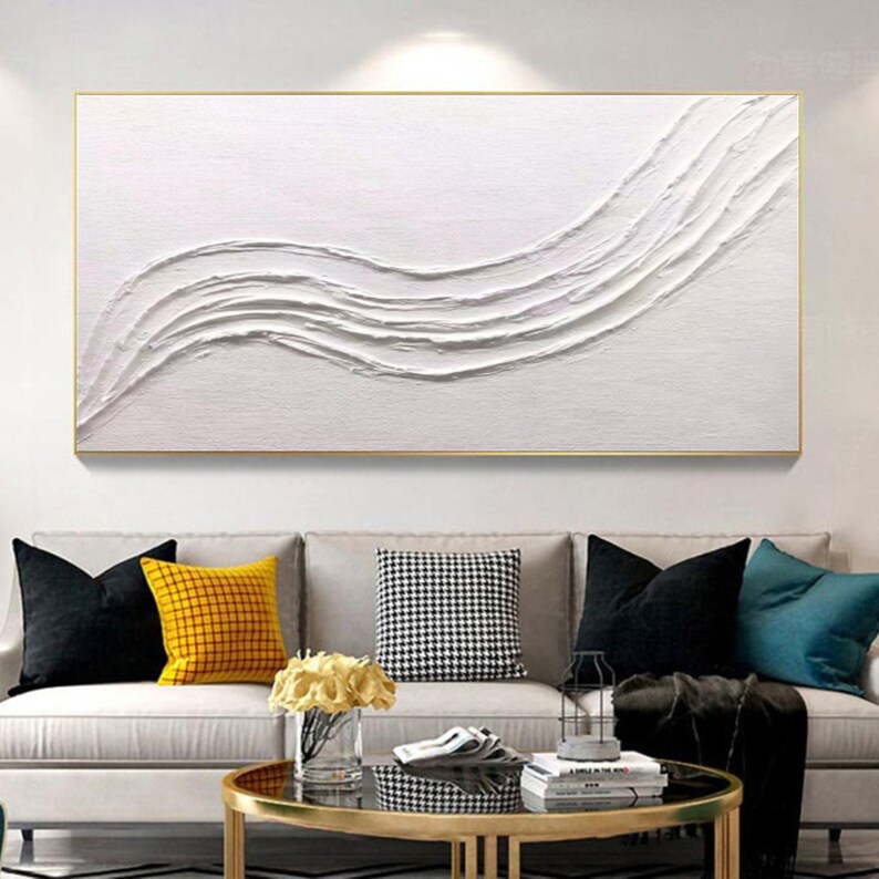 Large White Abstract Painting Modern Living Room Abstract Etsy