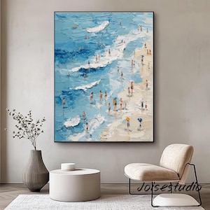 Original Seascape Oil Painting On Canvas, Textured Wall Art, Abstract Blue Ocean Painting, Summer Decor, Custom Painting, Bedroom Wall Decor