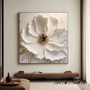 Abstract White Flower Canvas Painting Large Textured Abstract Flower Painting Original Knife Painting White Flower Art Large Textured Art
