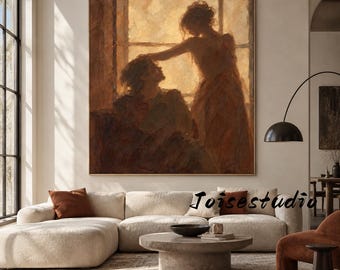Moody Vintage Romantic Figurative Oil Wall Art, Heavy Thick Brush‑Stroke Impasto Painting