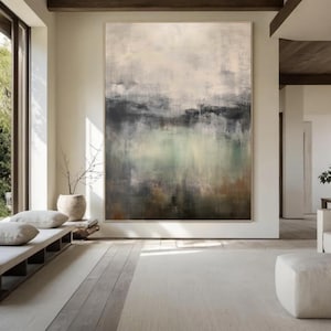 Green Beige Abstract Painting Green Wabi Sabi Wall Art Large Green Minimalist Wall Art Green Textured Canvas Painting Neutral Wall Decor