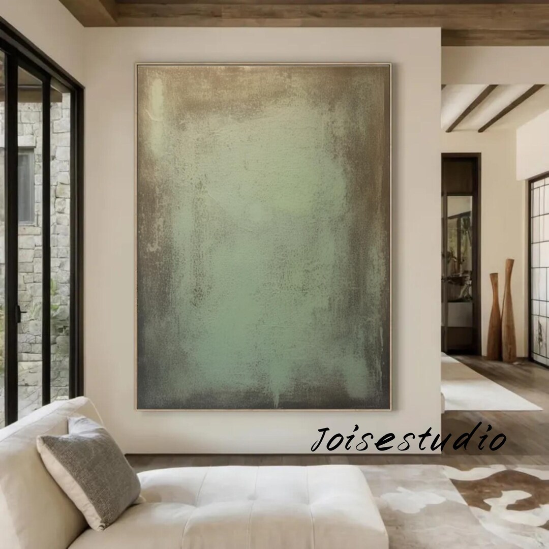 Large Green Abstract Oil Painting on Canvas, Textured Minimalist Wall ...