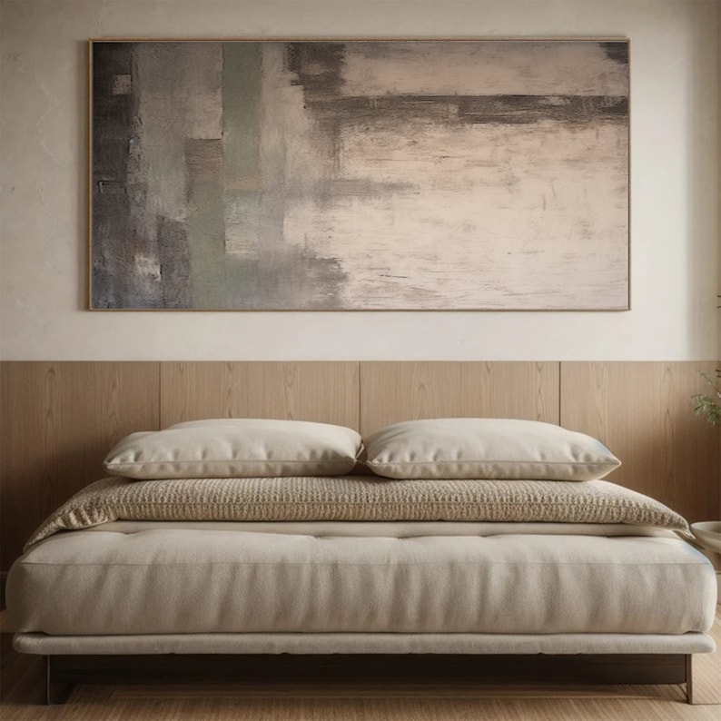 Großes beiges abstraktes Gemälde, nordisches abstraktes Gemälde, Wohnzimmer, abstraktes Gemälde, Boho, abstrakte Wandkunst, beige, minimalistische Strukturkunst Bild 2