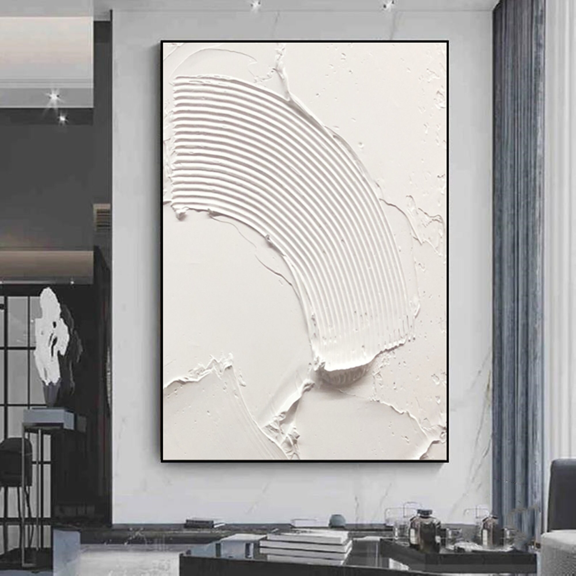 White Minimalist Painting Large Abstract White Painting Etsy