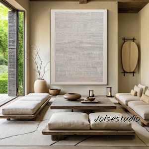 Beige 3D Texture Painting: Minimalist Plaster Wabi Sabi Wall Art
