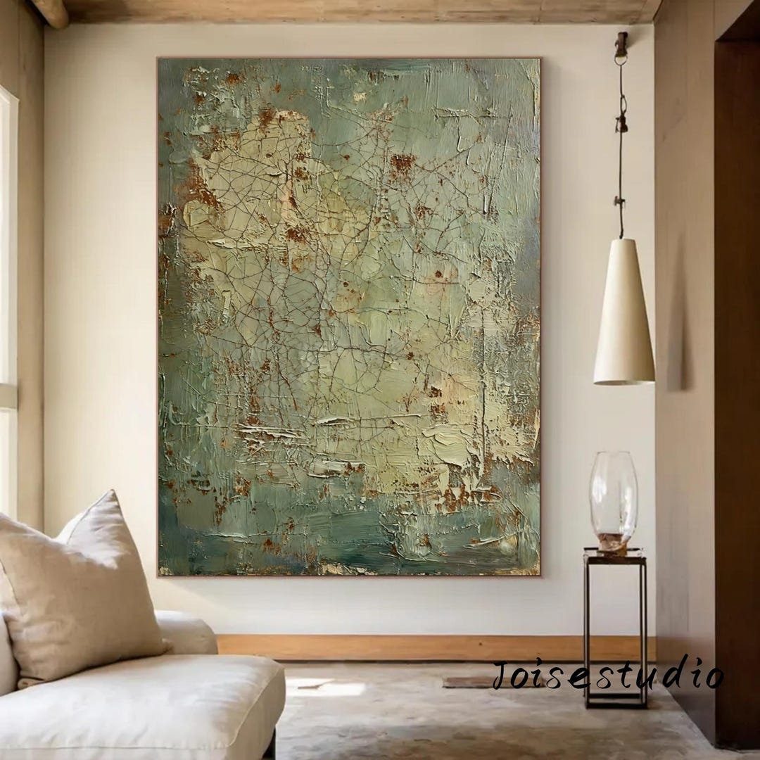 Large Green Abstract Handmade Oil Painting - Green Minimalist Wall Art ...