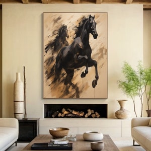 Large Abstract Horses Painting On Canvas Large Original Horses Canvas Wall Art Modern Animal Wall Art for Living Room Large Brown Horse