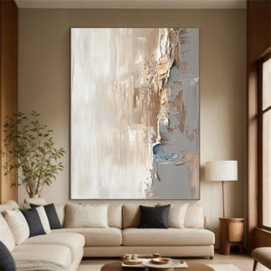 Beige Abstract Painting: Wabi-Sabi Geometric Wall Art
