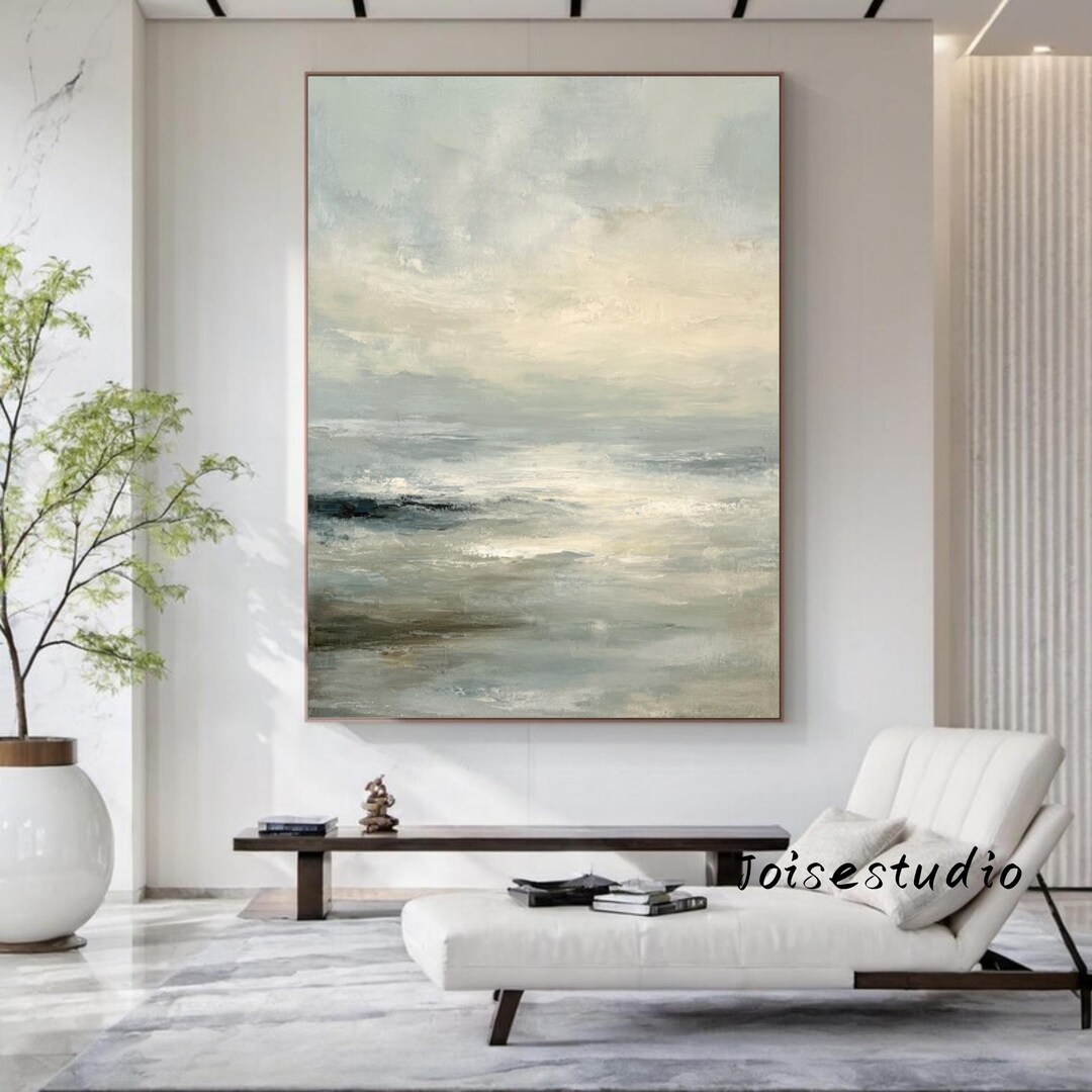 Large Ocean Abstract Painting on Canvas, Original Sky Sunset Landscape ...