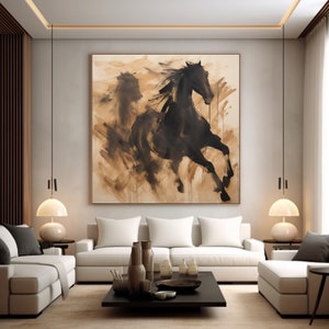 Oversized Abstract Horse Painting Large Abstract Animal Painting Abstract Beige And Black Horses Painting Large Wall Decor For Animal