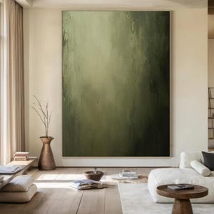 Brown Green Canvas Wall Art Dark Green Wabi-Sabi Painting Beige Green  Abstract Painting  Brown Oil Painting Beige Minimalist Wall Decor