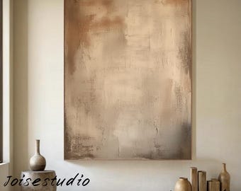 Beige abstract schilderij op canvas: Wabi Sabi-muurkunst met neutrale textuur