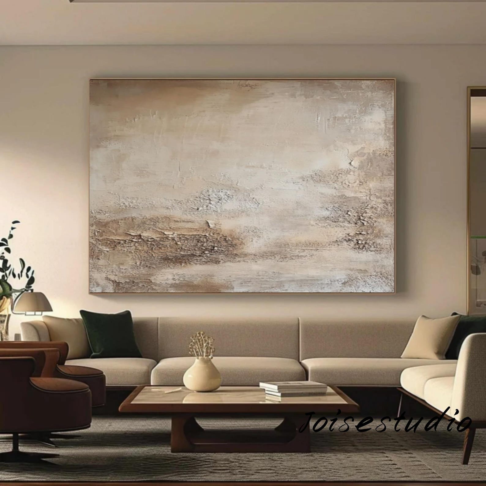 Large Beige Abstract Canvas Art: Nordic Boho Painting - Etsy